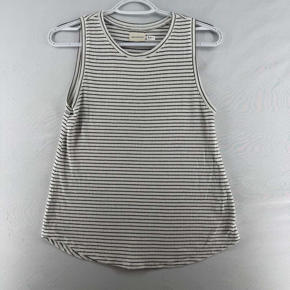 1411 Thread & Supply Black and White Striped Ribbed Tank Top